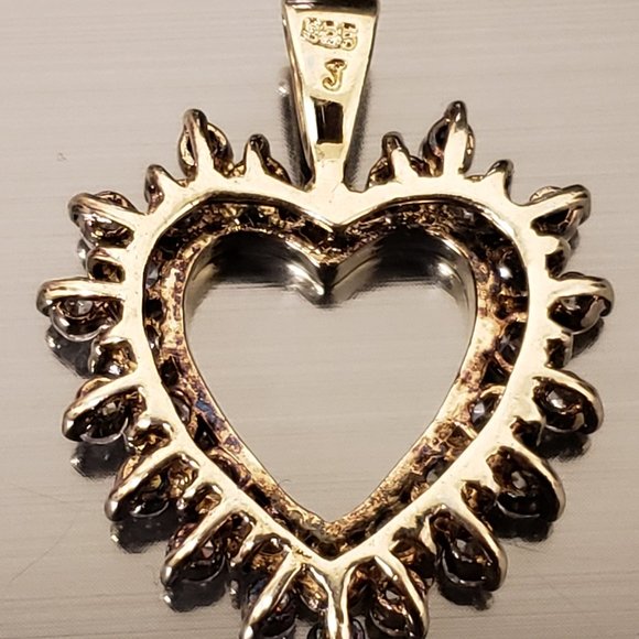 Sterling Silver Double Crystal Outline Open Heart Pendant Charm 925 J Gold - Picture 10 of 11